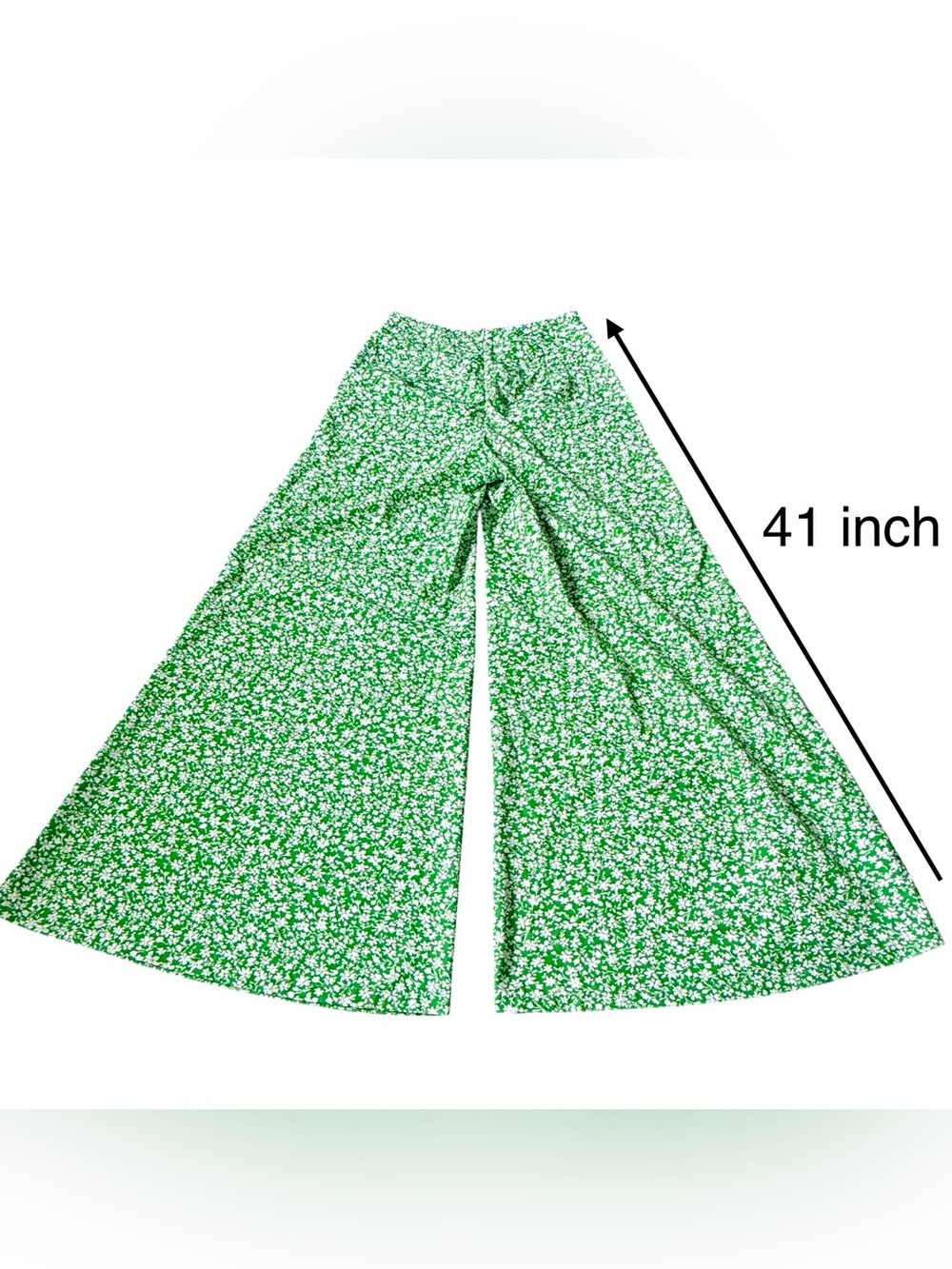Shein Green and White Floral Print Wide-Leg Palazzo Pants Size S